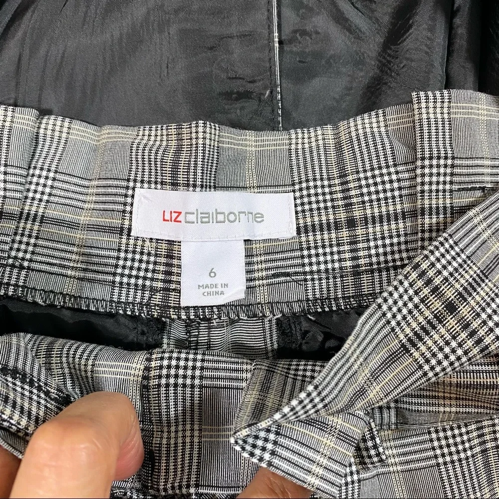 Glen Check Plaid Pant Suit Blazer Paper Bag Waist Pant Liz Claiborne Gray Black - Picture 4 of 16